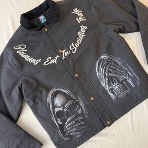 Humans Eat In Societies Trash HEIST Canvas Jacket Mens XL Black Skull